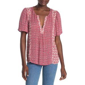 Lucky Brand Women’s Lightweight Printed Flutter Short Sleeve Viscose Top